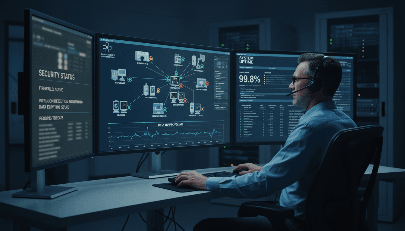 Hospital network security monitoring dashboard with medical IoT device visibility